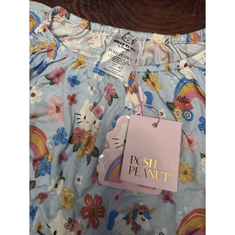 Posh Peanut Hello Kitty Springtime Girls Blue Summertime Shorts Romper 3T/4T NWT